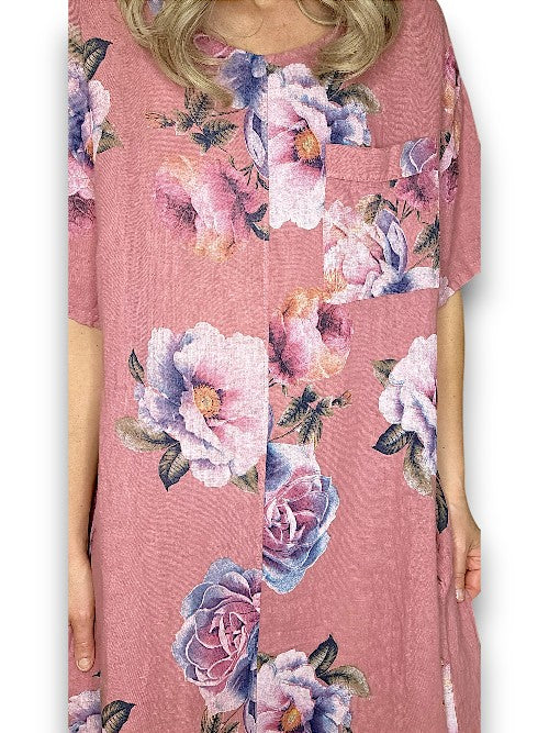 Antique Berry Ombre Peony Easy Peasy T-Shape Dress