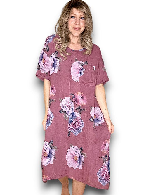 Plum Ombre Peony Easy Peasy T-Shape Dress