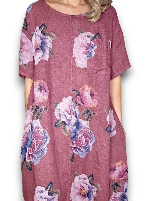 Plum Ombre Peony Easy Peasy T-Shape Dress