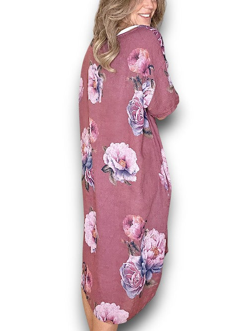 Plum Ombre Peony Easy Peasy T-Shape Dress
