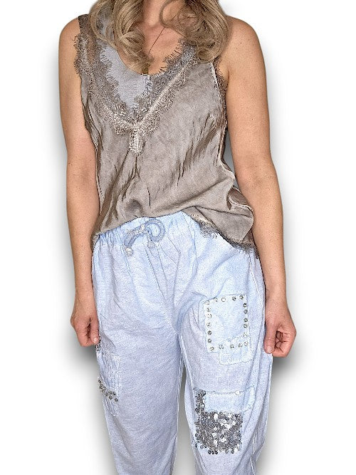 Baby Blue Diamond Pkt Linen/Cotton Pant