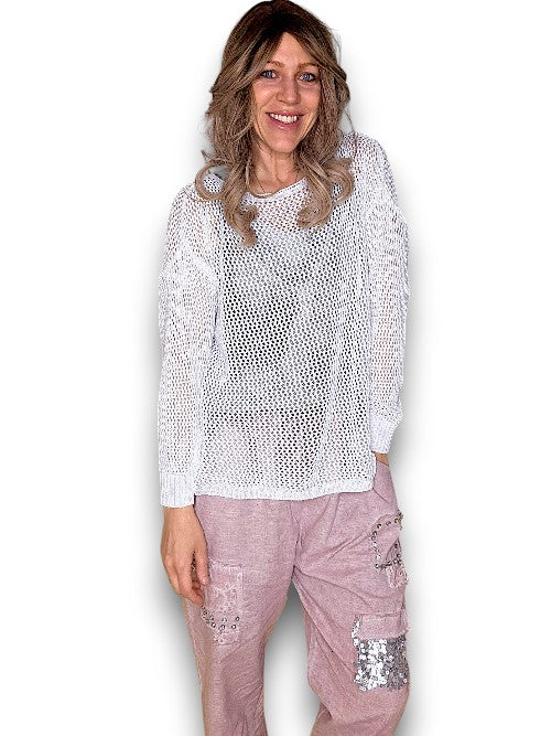 White Crewneck Long Sleeve Knit