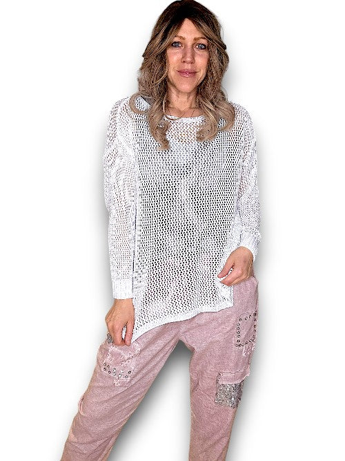 White Crewneck Long Sleeve Knit