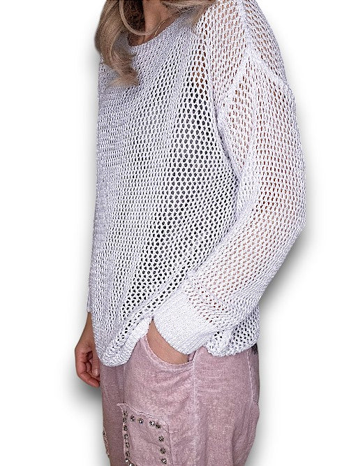 White Crewneck Long Sleeve Knit