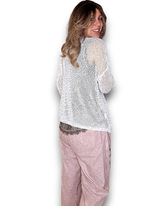 White Crewneck Long Sleeve Knit