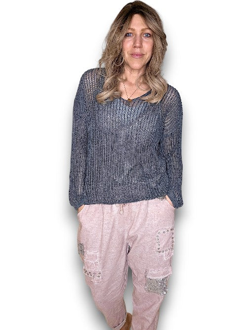 Charcoal V-neck Long Sleeve Knit