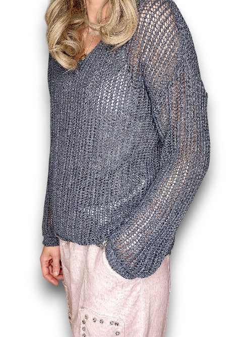 Charcoal Crewneck Long Sleeve Knit