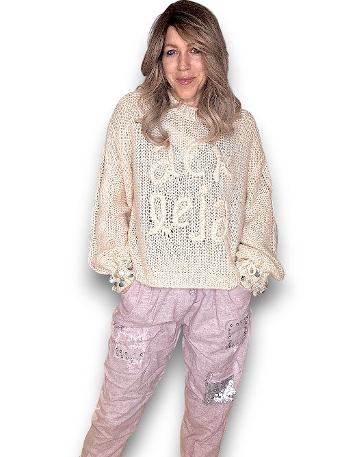ACKLEJA Beige Pearl Sl Logo Knit