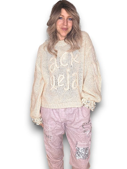 ACKLEJA Beige Pearl Sl Logo Knit