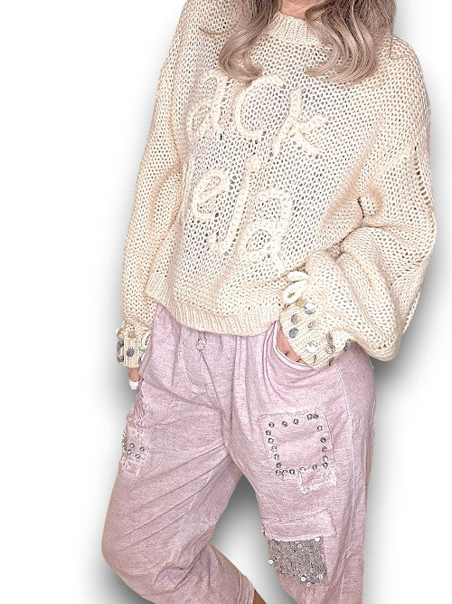 ACKLEJA Beige Pearl Sl Logo Knit