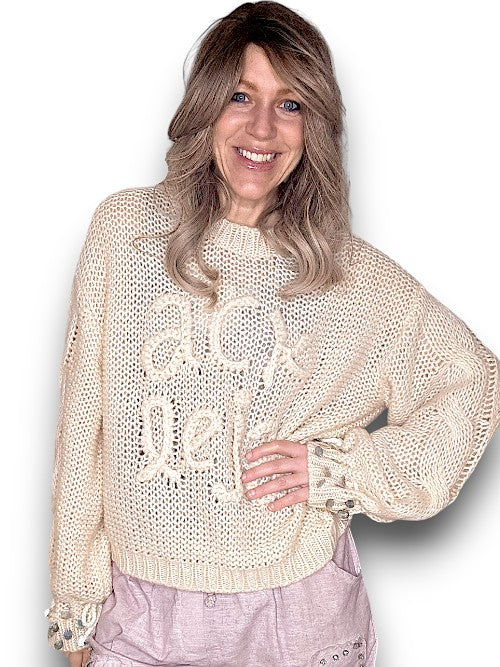 ACKLEJA Beige Pearl Sl Logo Knit