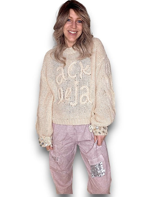 ACKLEJA Beige Pearl Sl Logo Knit