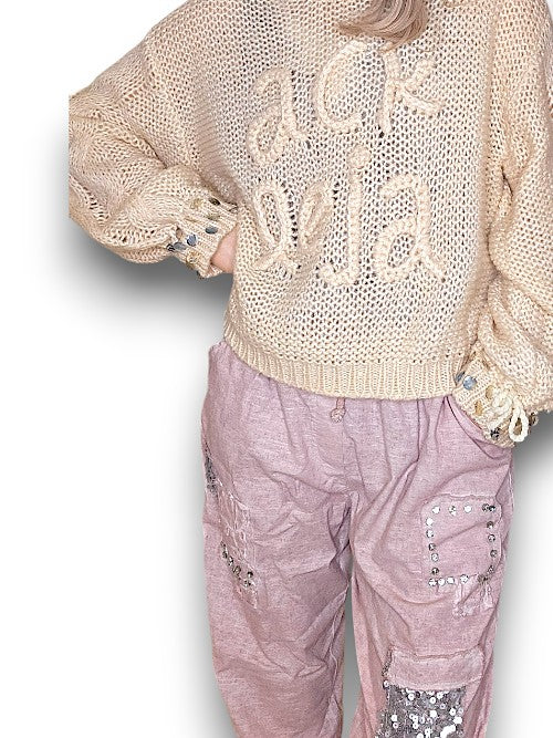 ACKLEJA Beige Pearl Sl Logo Knit