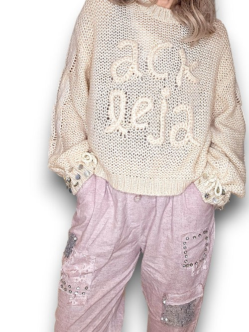 ACKLEJA Beige Pearl Sl Logo Knit