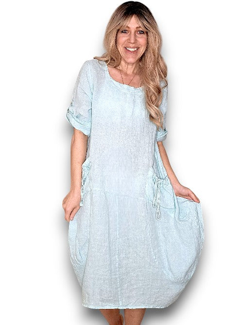 Mint Plain Button Sleeve Maxi Dress