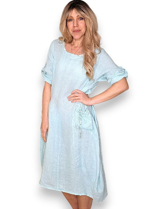 Mint Plain Button Sleeve Maxi Dress
