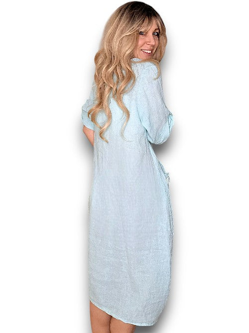Mint Plain Button Sleeve Maxi Dress