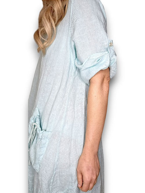 Mint Plain Button Sleeve Maxi Dress