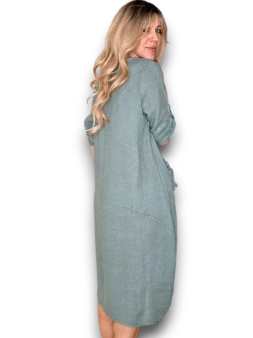 Sage Plain Button Sleeve Maxi Dress