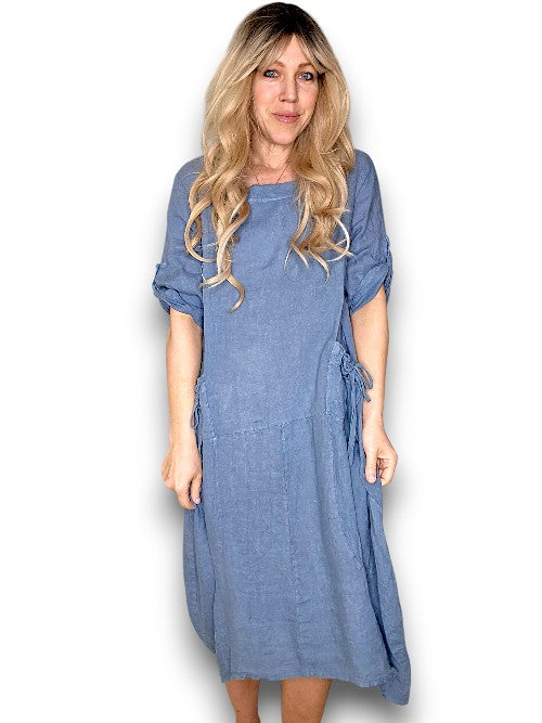 Petrol Plain Button Sleeve Maxi Dress