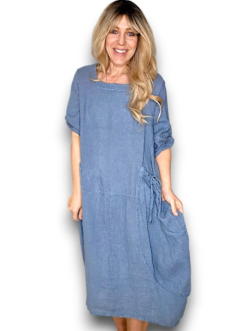 Petrol Plain Button Sleeve Maxi Dress