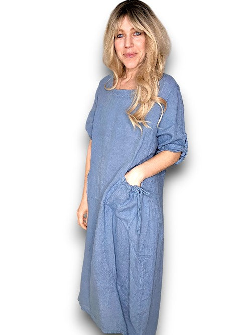 Petrol Plain Button Sleeve Maxi Dress
