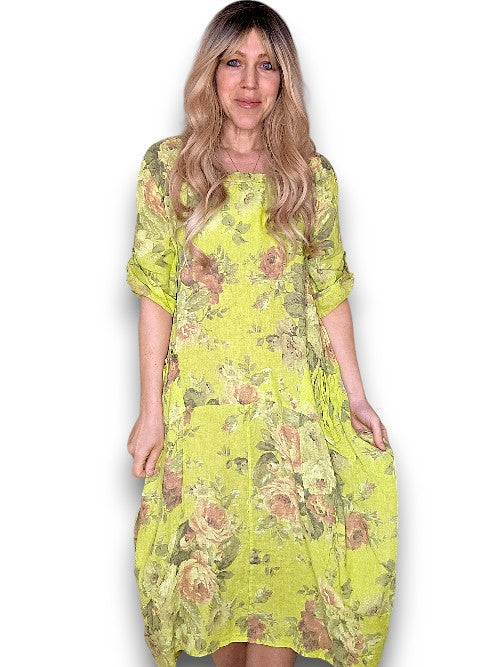 Limoncello Scarlett Rose Button Sleeve Maxi Dress
