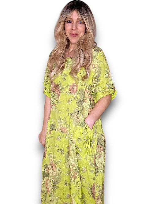 Limoncello Scarlett Rose Button Sleeve Maxi Dress