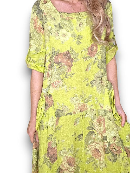 Limoncello Scarlett Rose Button Sleeve Maxi Dress