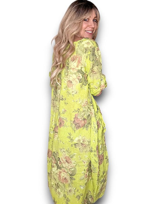 Limoncello Scarlett Rose Button Sleeve Maxi Dress