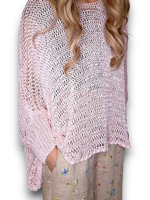 Baby Pink Crew Neck Boxy Knit
