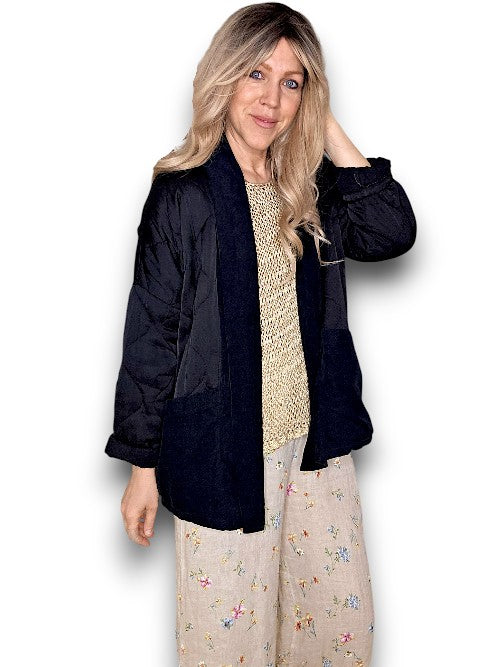 Black Quilted Wrap Jkt