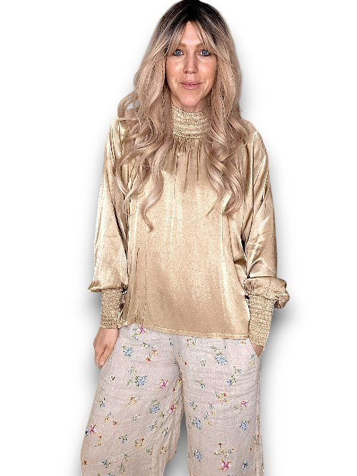 Caramel Silky Long Sleeve Top