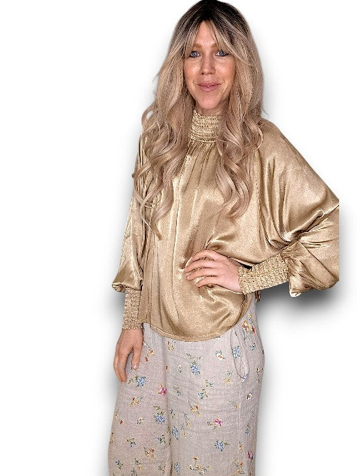 Caramel Silky Long Sleeve Top