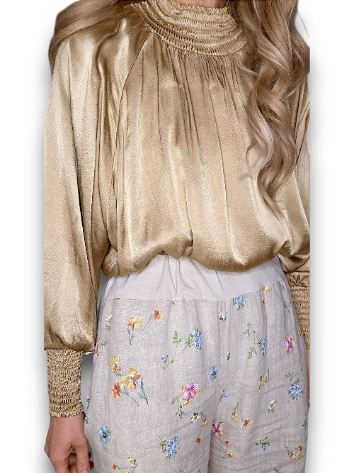 Caramel Silky Long Sleeve Top