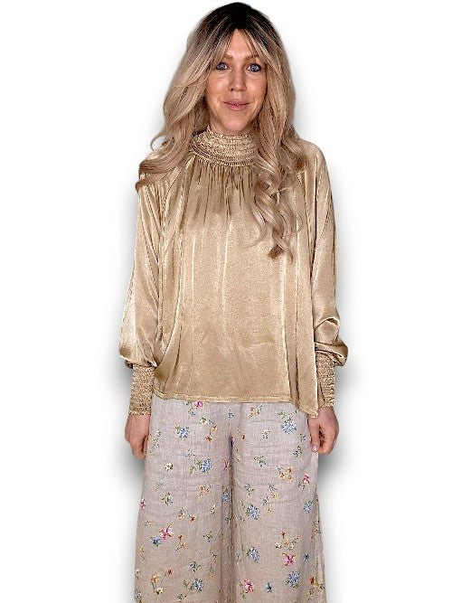 Caramel Silky Long Sleeve Top