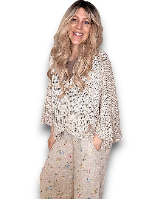 Beige Bat Sleeve Knit