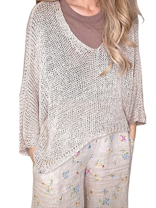 Beige Bat Sleeve Knit
