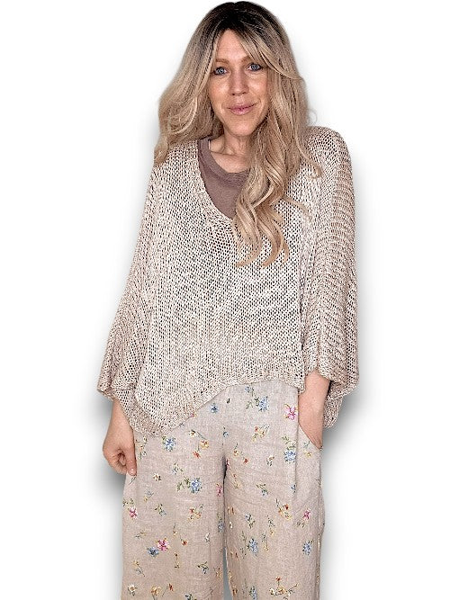 Beige Bat Sleeve Knit