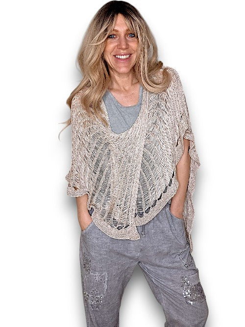 Beige Butterfly Knit Shawl