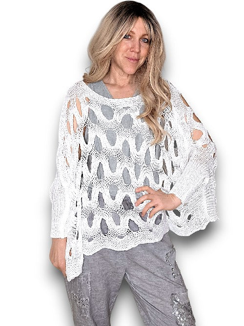 White Wave Hollow Boxy cuff knit