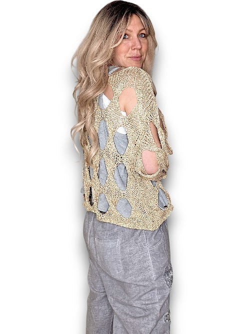 Gold Glitter Diamond Hollow Lng Sl Knit