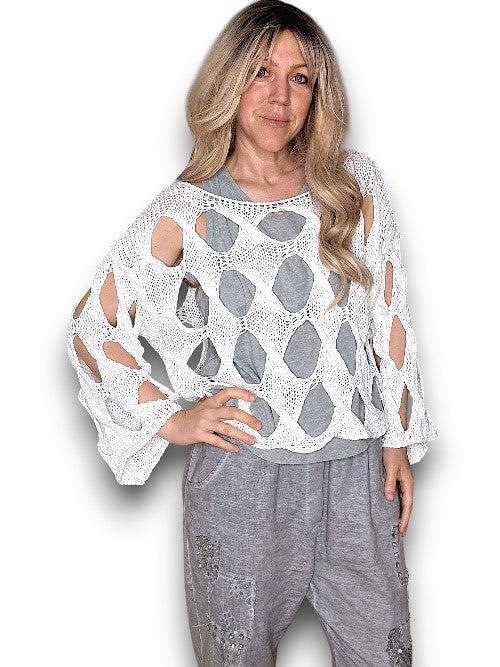 White Diamond Hollow Lng Sl Knit