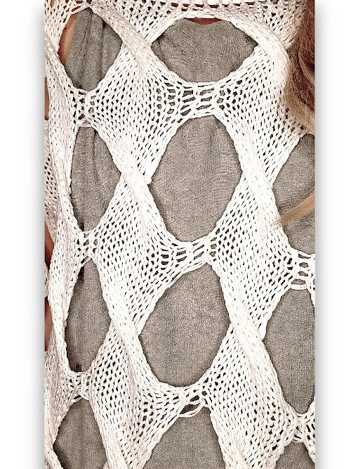White Diamond Hollow Lng Sl Knit