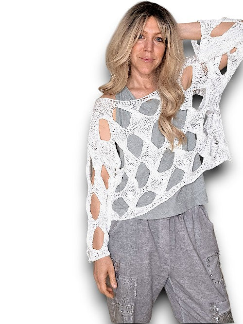 White Diamond Hollow Lng Sl Knit