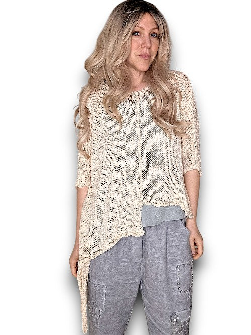 Oat Aysmmetrical Knit Top