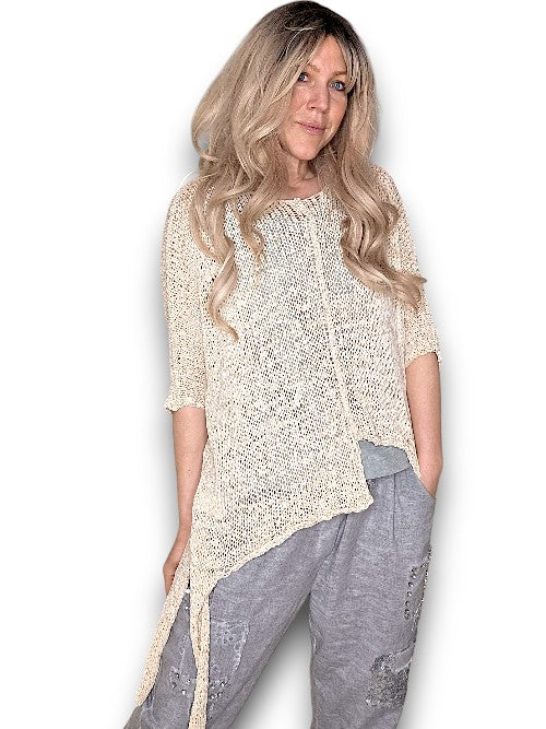 Oat Aysmmetrical Knit Top