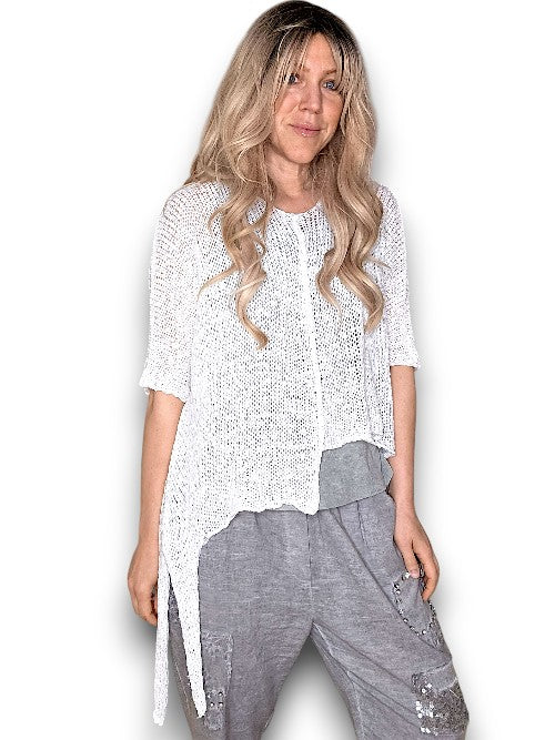 White Aysmmetrical Knit Top