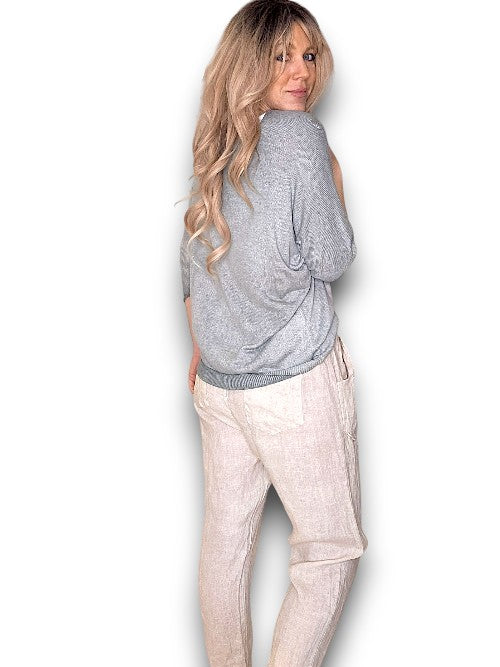 Beige Linen Star Pants