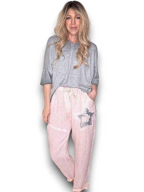 Bubblegum Pink Linen Star Pants